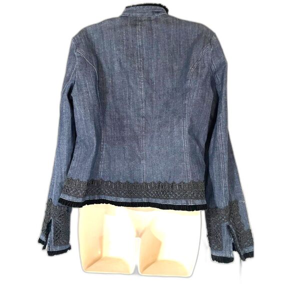 INC  denim with black  embroidery jacket size L - Picture 3 of 10